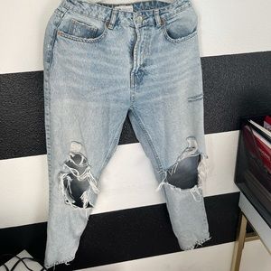 ZARA light blue mom jeans ripped in the knees